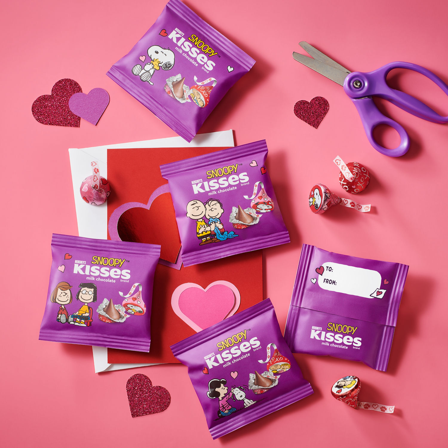 HERSHEY’S KISSES Milk Chocolate Snoopy™ and Friends, Valentine’s Friend Exchange Candy Bag, 20.5 oz (32 Pieces) - THE HERSHEY COMPANY