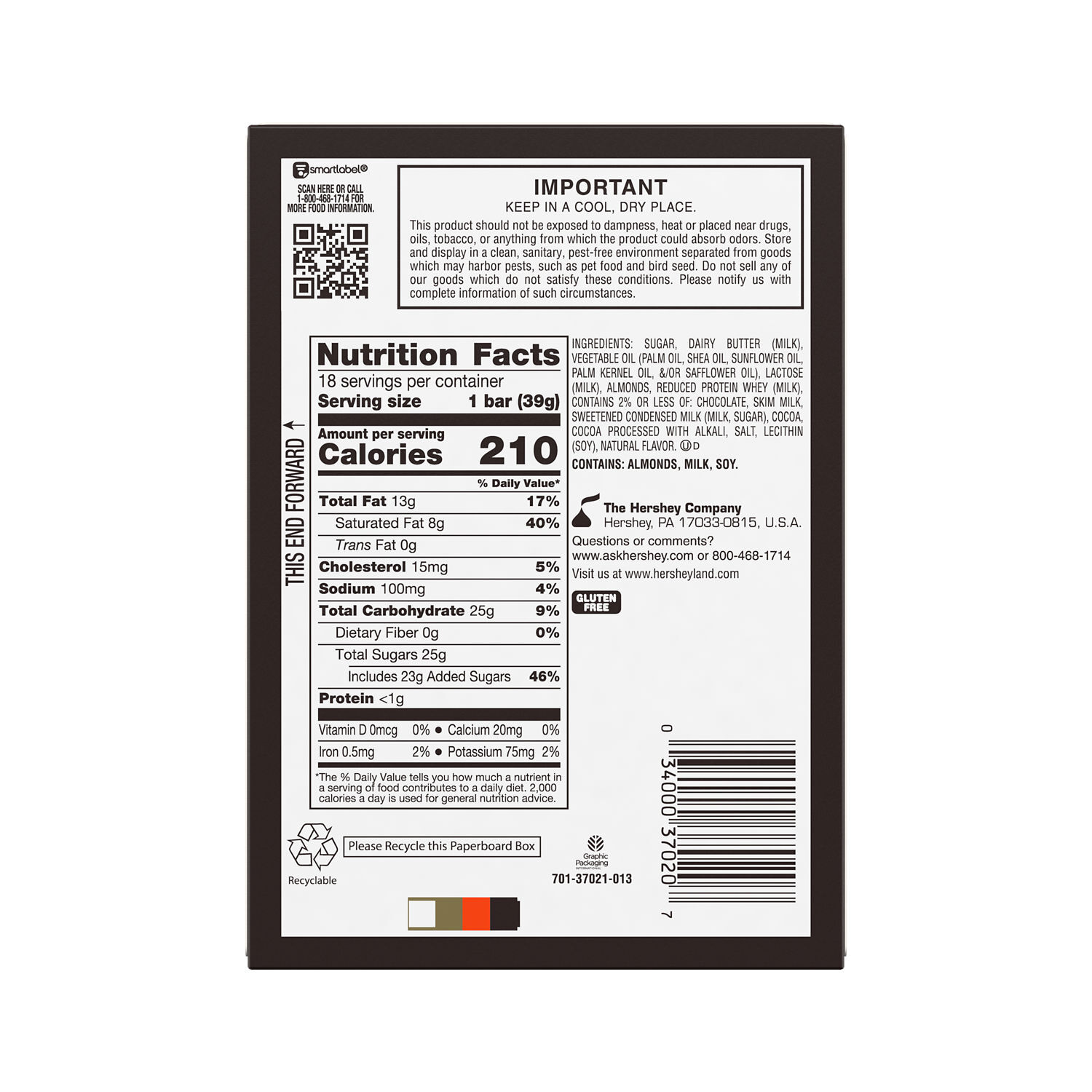 SKOR Crisp Butter Toffee and Chocolate Candy Bars, 1.4 oz (18 Count) - THE HERSHEY COMPANY