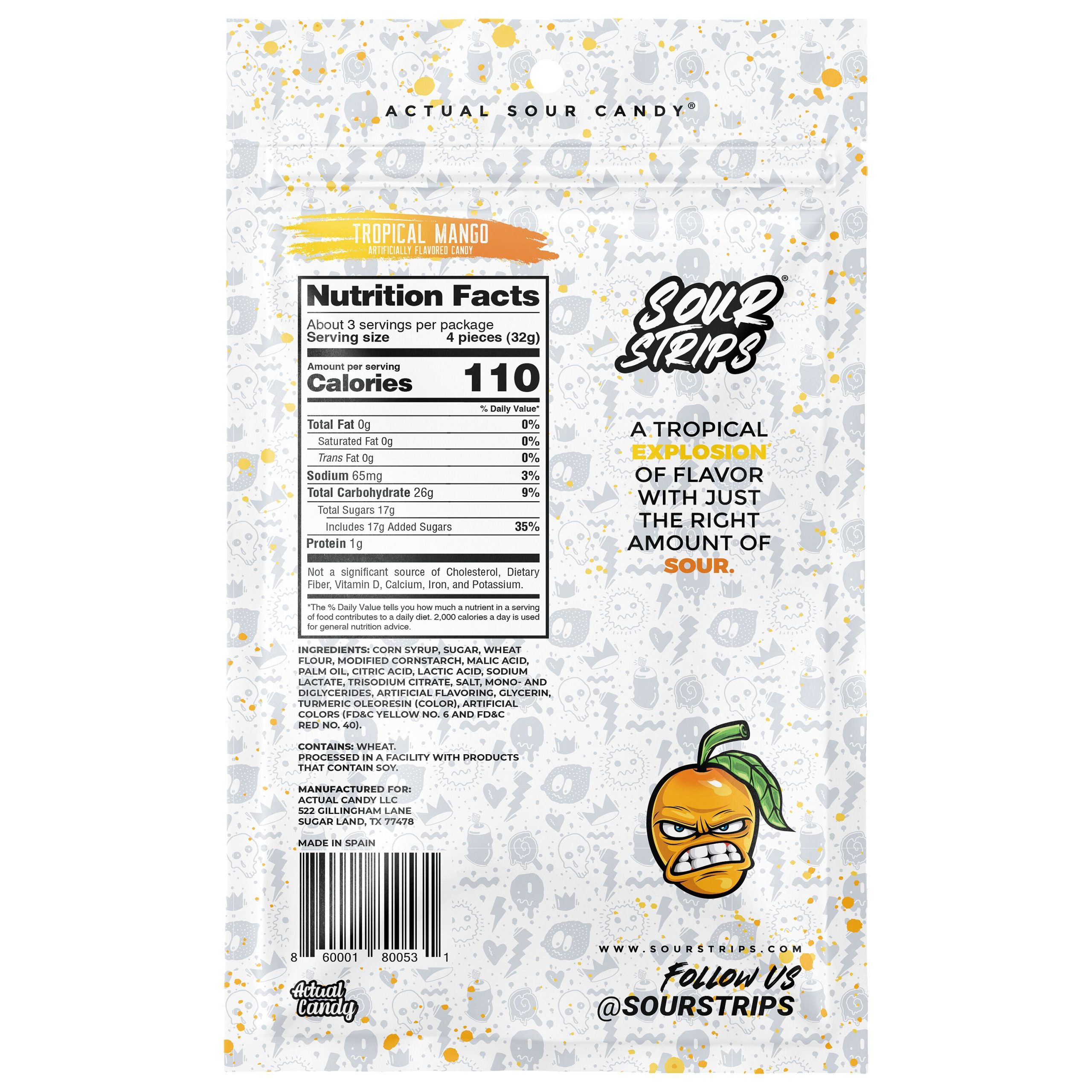Sour Strips Mango Candy Peg Bag, 3.4oz - THE HERSHEY COMPANY