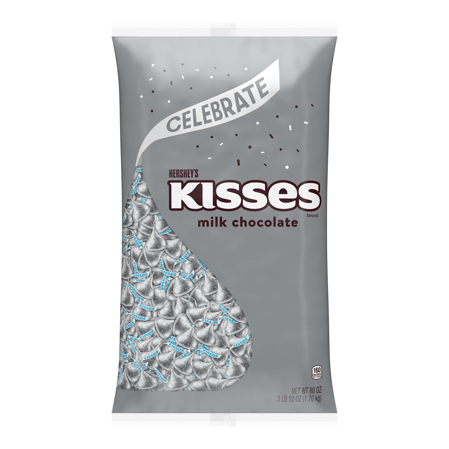 HERSHEY’S KISSES Silver Foils Milk Chocolate Candy Bulk Bag, 60 oz - THE HERSHEY COMPANY