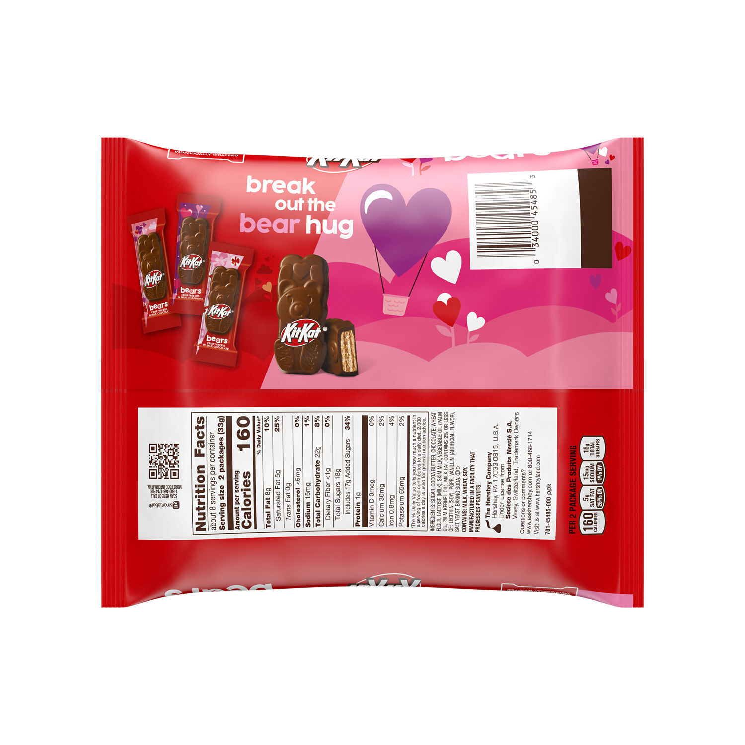 KIT KAT® Milk Chocolate Snack Size Wafer Bears, Valentine’s Candy Bag, 8.85 oz - THE HERSHEY COMPANY
