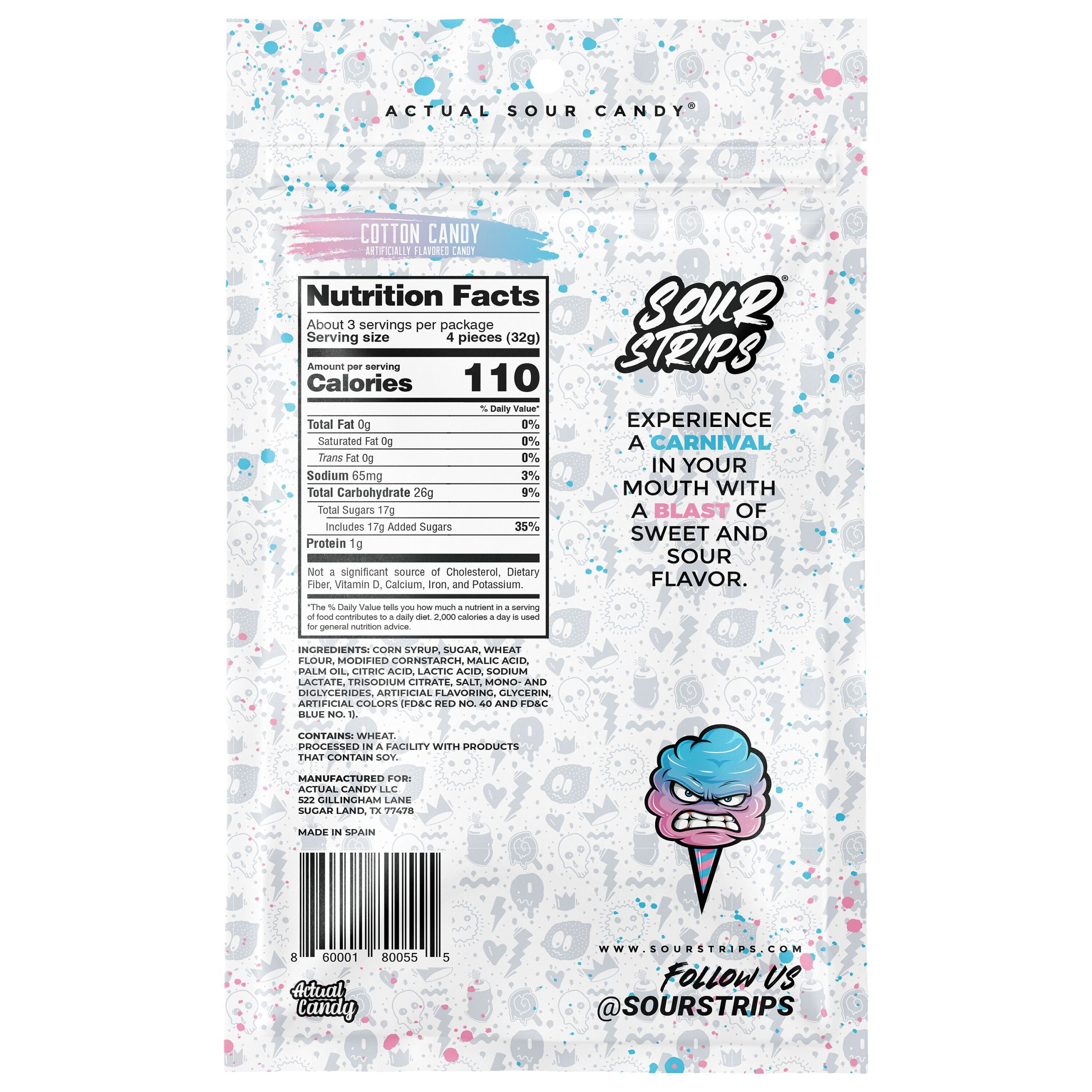 Sour Strips Cotton Candy Peg Bag, 3.4oz - THE HERSHEY COMPANY