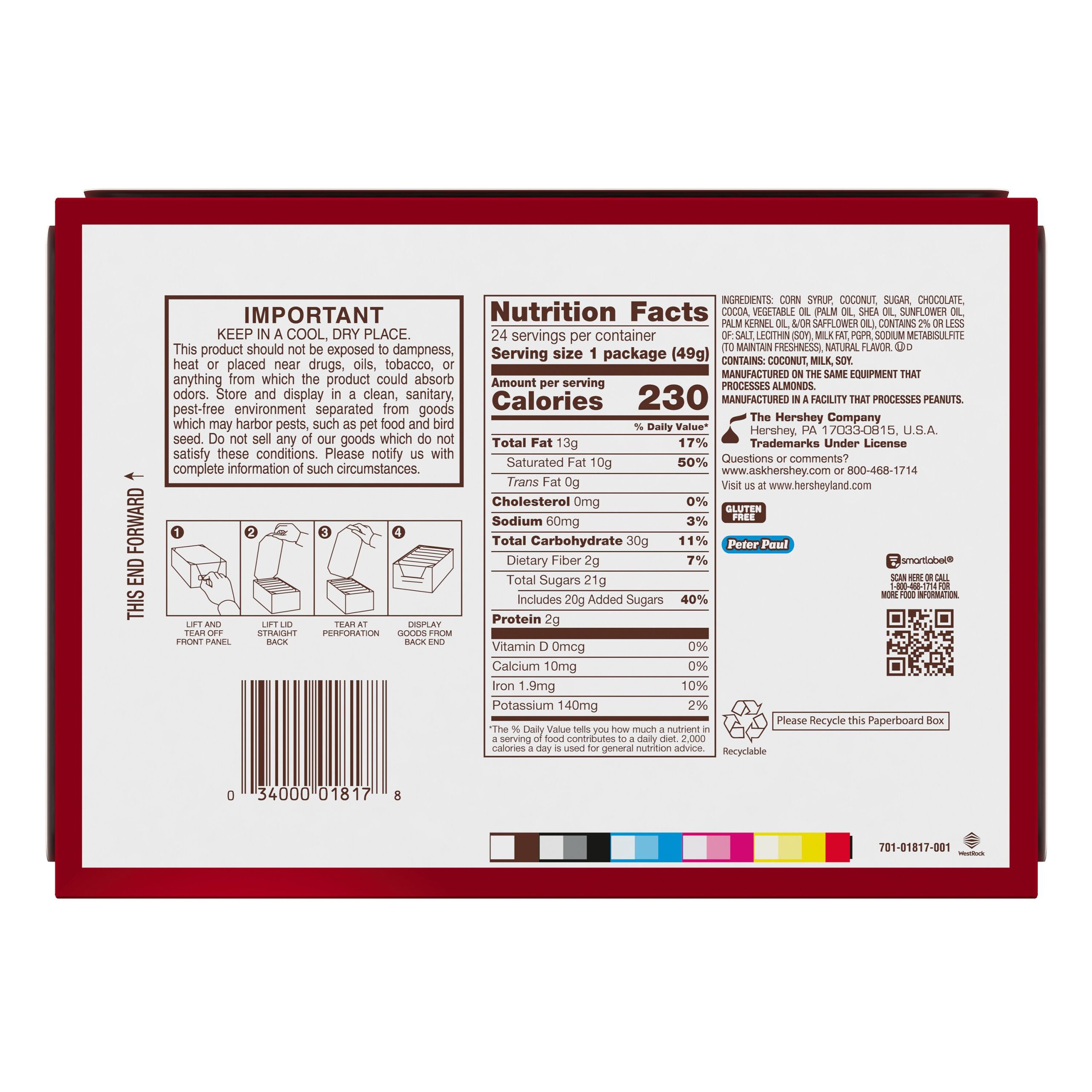 MOUNDS Dark Chocolate and Coconut Candy Bars, 1.75 oz (24 Count) - THE HERSHEY COMPANY