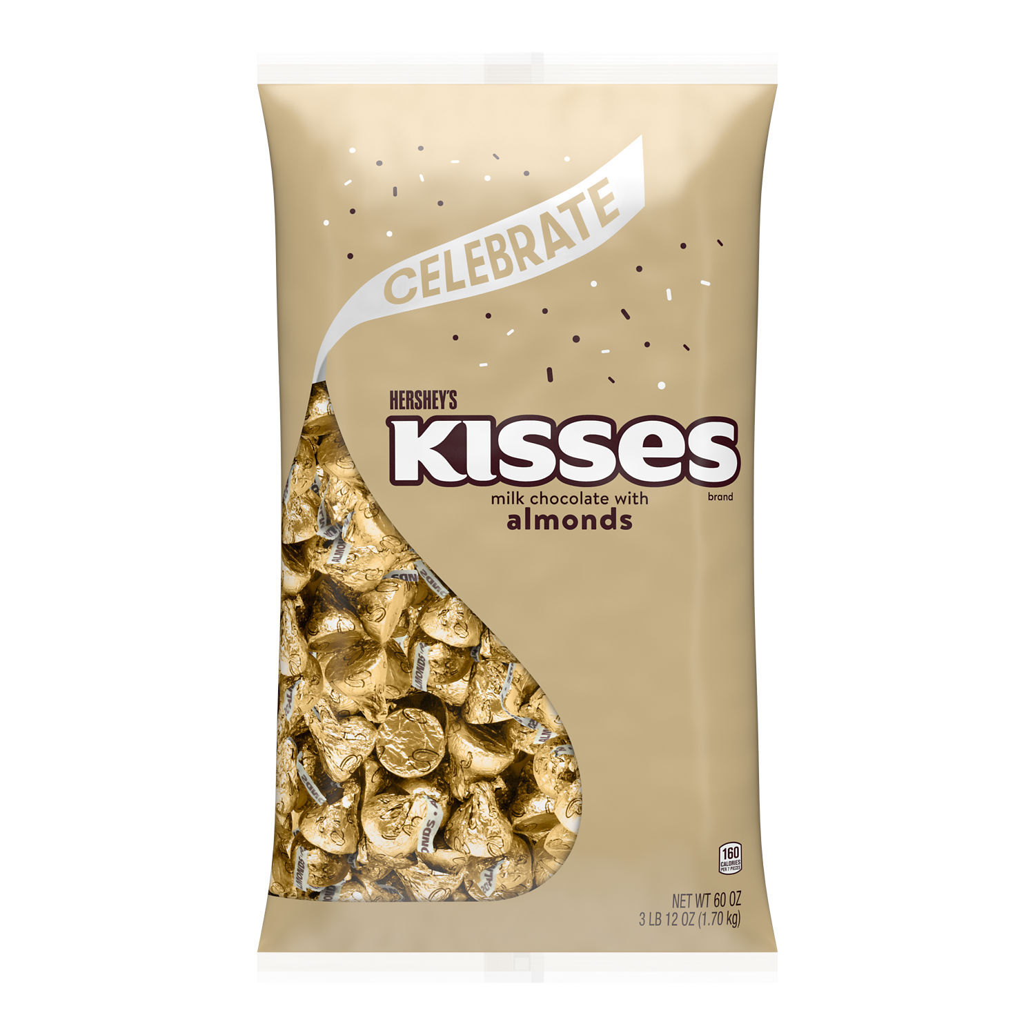 HERSHEY’S KISSES with Almonds Gold Foils Milk Chocolate Candy Bulk Bag, 60 oz - THE HERSHEY COMPANY
