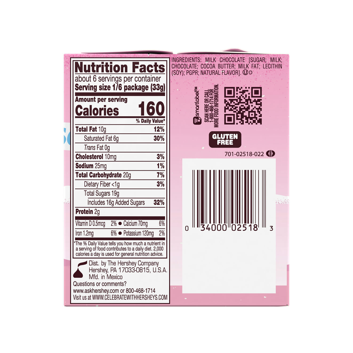 HERSHEY’S KISSES Solid Milk Chocolate, Valentine’s Day, Candy Gift Box, 7 oz - THE HERSHEY COMPANY